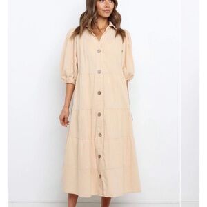 Petal & Pup Cream Button-Front Midi Dress
